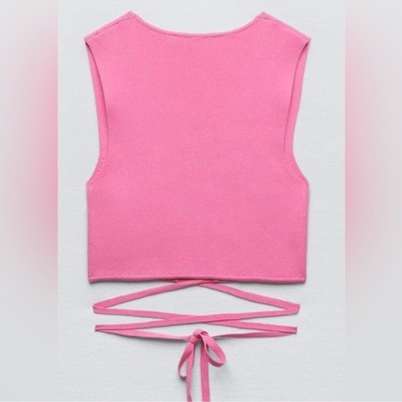 Zara Womens Pink Crop Tie String Top Pink Small NWT - Picture 4 of 12
